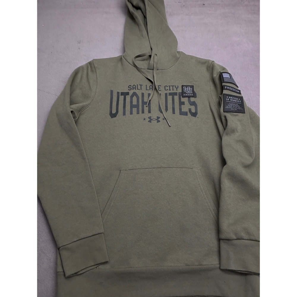 Under Armour Utah Utes Salt Lake City UA Freedom Hoodie Olive Green Mens Small